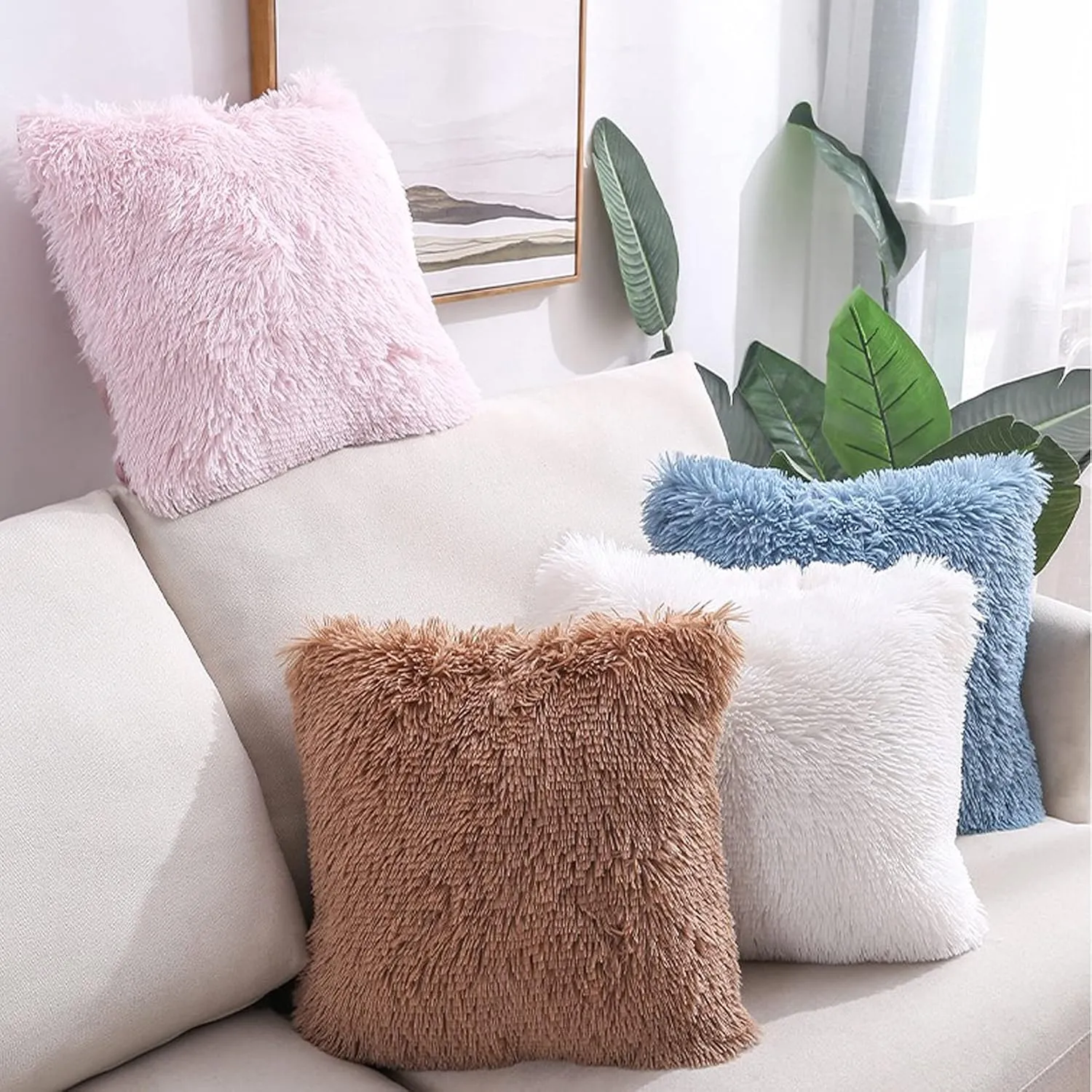 Soft Fur Faux Fur Throw Pillow Covers Pack of 2 Peach Blush Plush Decorative Tie Dye Pink Throw Girls Pillow Covers Cute Cushion Cases Pillowcases for Sofa Couch Living Room Bedroom