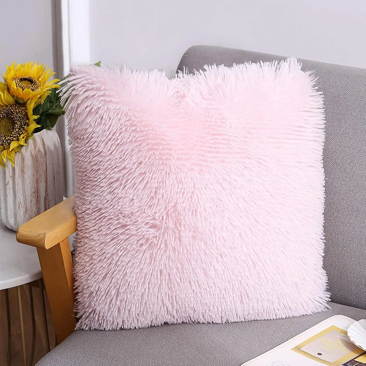 Soft Fur Faux Fur Throw Pillow Covers Pack of 2 Peach Blush Plush Decorative Tie Dye Pink Throw Girls Pillow Covers Cute Cushion Cases Pillowcases for Sofa Couch Living Room Bedroom