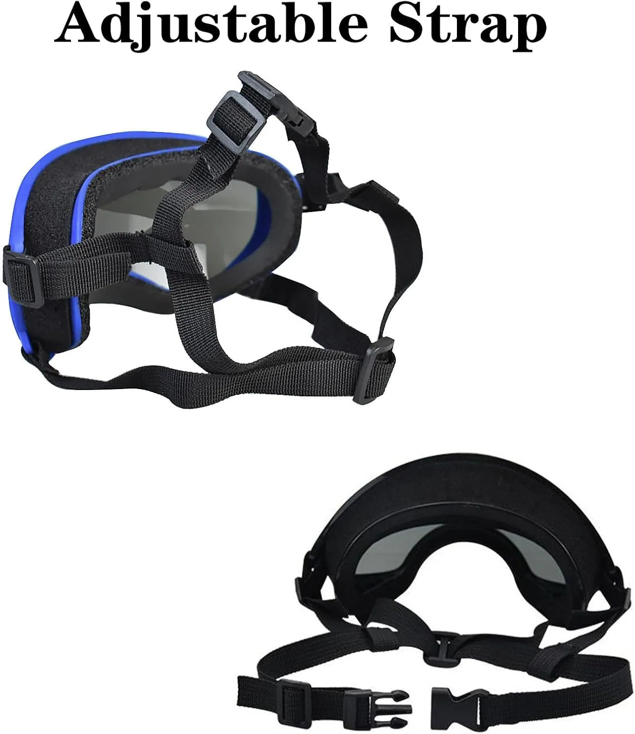 Soft Samll Dog Sunglasses Dog Goggles for Large Breed UV/Wind/Dust Protection Winproof Dog Puppy Sunglasses Pet Glasses Eye Wear with Adjustable Strap (Bule Frame & Bule Lens/Small)