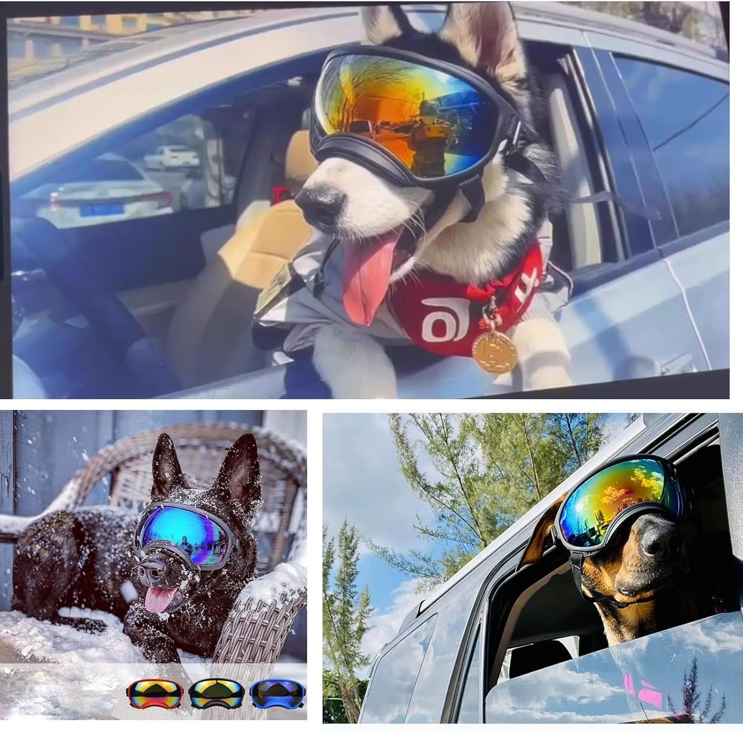 Soft Samll Dog Sunglasses Dog Goggles for Large Breed UV/Wind/Dust Protection Winproof Dog Puppy Sunglasses Pet Glasses Eye Wear with Adjustable Strap (Bule Frame & Bule Lens/Small)