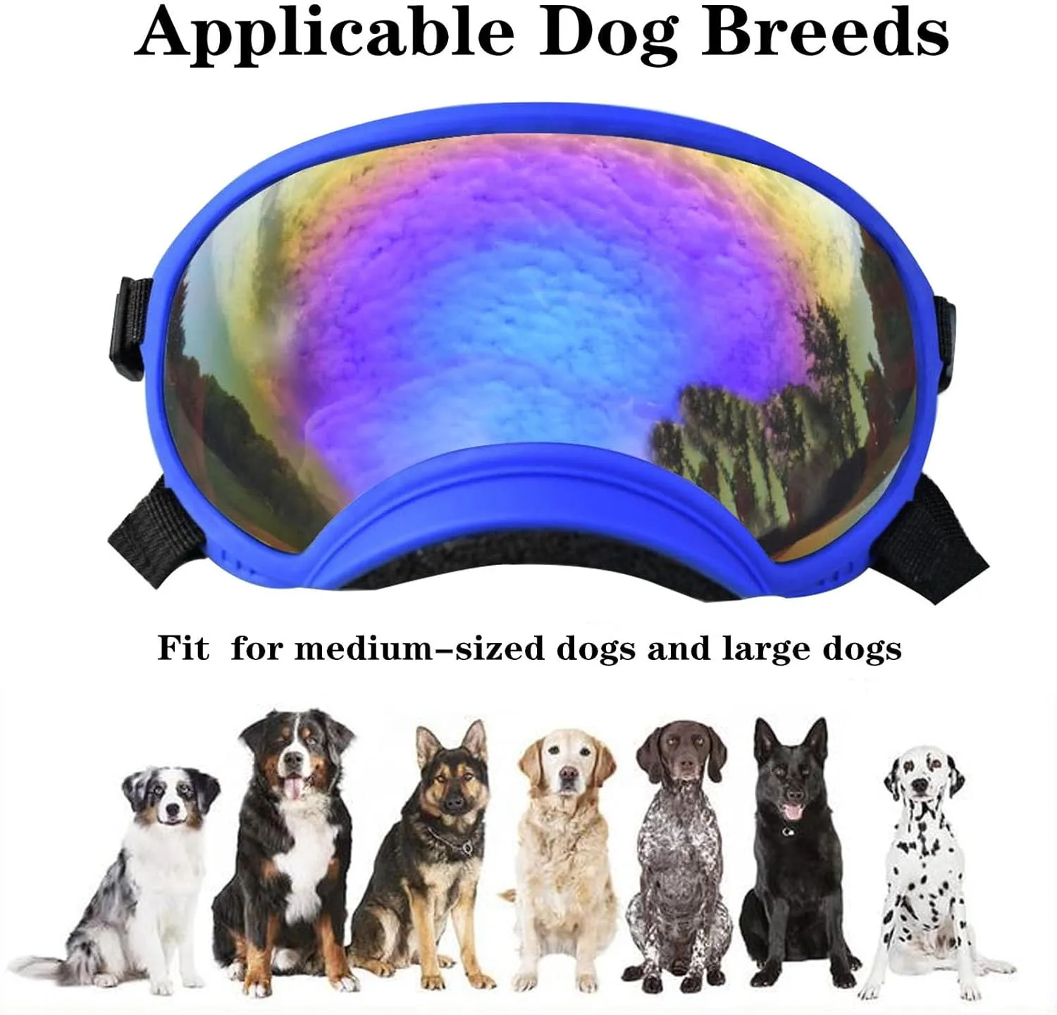 Soft Samll Dog Sunglasses Dog Goggles for Large Breed UV/Wind/Dust Protection Winproof Dog Puppy Sunglasses Pet Glasses Eye Wear with Adjustable Strap (Bule Frame & Bule Lens/Small)