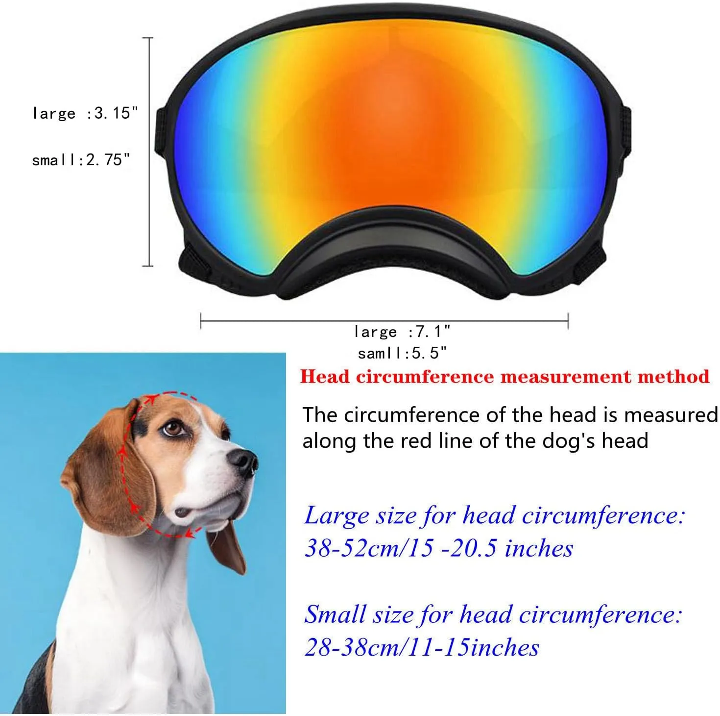Soft Samll Dog Sunglasses Dog Goggles for Large Breed UV/Wind/Dust Protection Winproof Dog Puppy Sunglasses Pet Glasses Eye Wear with Adjustable Strap (Bule Frame & Bule Lens/Small)