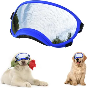 Soft Samll Dog Sunglasses Dog Goggles for Large Breed UV/Wind/Dust Protection Winproof Dog Puppy Sunglasses Pet Glasses Eye Wear with Adjustable Strap (Bule Frame & Silver Lens/Large)