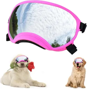 Soft Samll Dog Sunglasses Dog Goggles for Large Breed UV/Wind/Dust Protection Winproof Dog Puppy Sunglasses Pet Glasses Eye Wear with Adjustable Strap (Pink Frame & Silver Lens/Small)