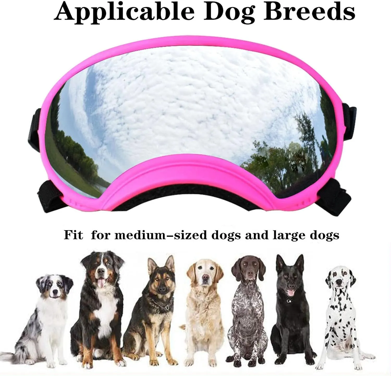 Soft Samll Dog Sunglasses Dog Goggles for Large Breed UV/Wind/Dust Protection Winproof Dog Puppy Sunglasses Pet Glasses Eye Wear with Adjustable Strap (Pink Frame & Silver Lens/Small)
