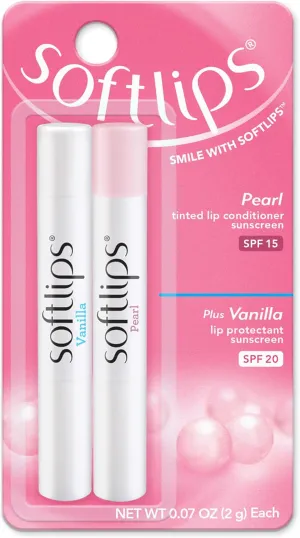 Softlips Daily Lip Moisturizer For Very Dry Lips With SPF, Pearl Tint & Vanilla Flavor Lip Balm, Hydrates, Soothes & Prevents Dry, Chapped Lips, Smooth Glide Formula, Dermatologist Tested, Pack of 2 Chap Sticks