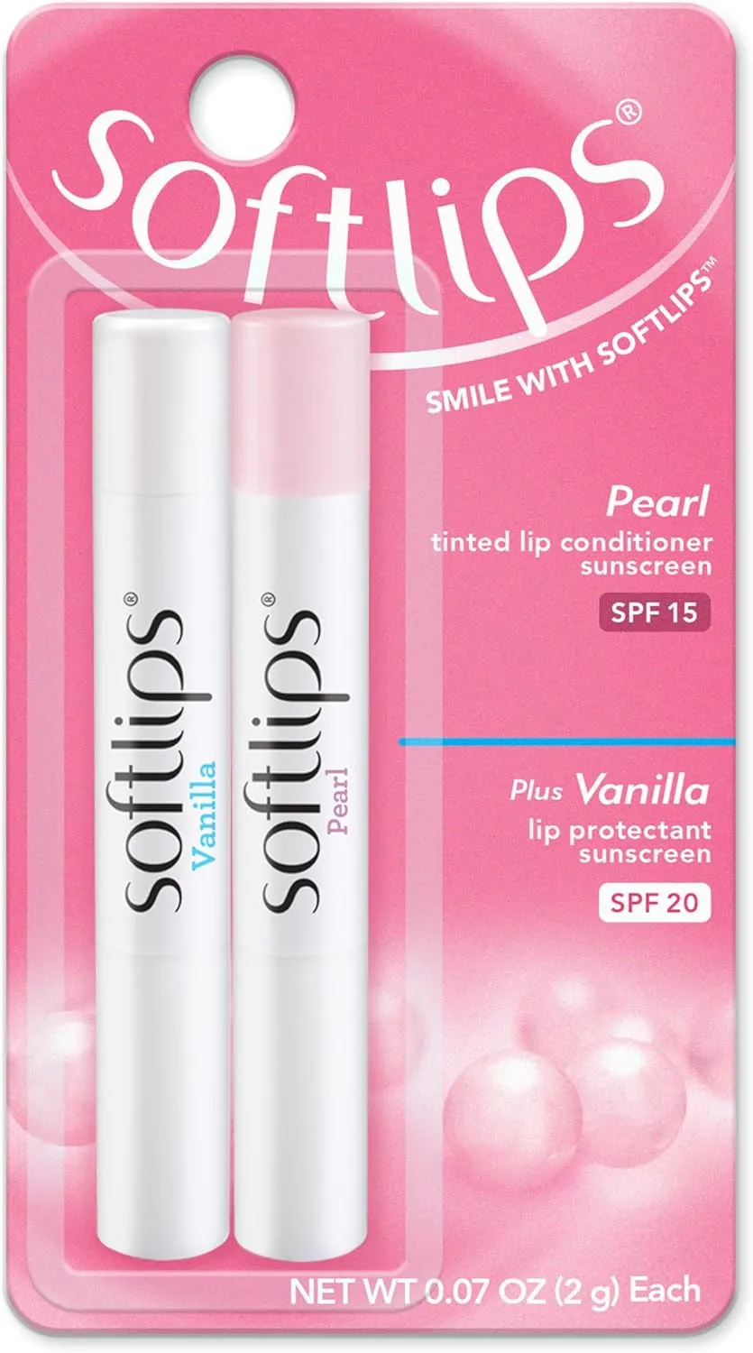 Softlips Daily Lip Moisturizer For Very Dry Lips With SPF, Pearl Tint & Vanilla Flavor Lip Balm, Hydrates, Soothes & Prevents Dry, Chapped Lips, Smooth Glide Formula, Dermatologist Tested, Pack of 2 Chap Sticks