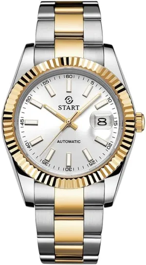 【Start】 Men's Mechanical Watch Date Function Waterproof Watch Luminous Scale Dial Golden Watch