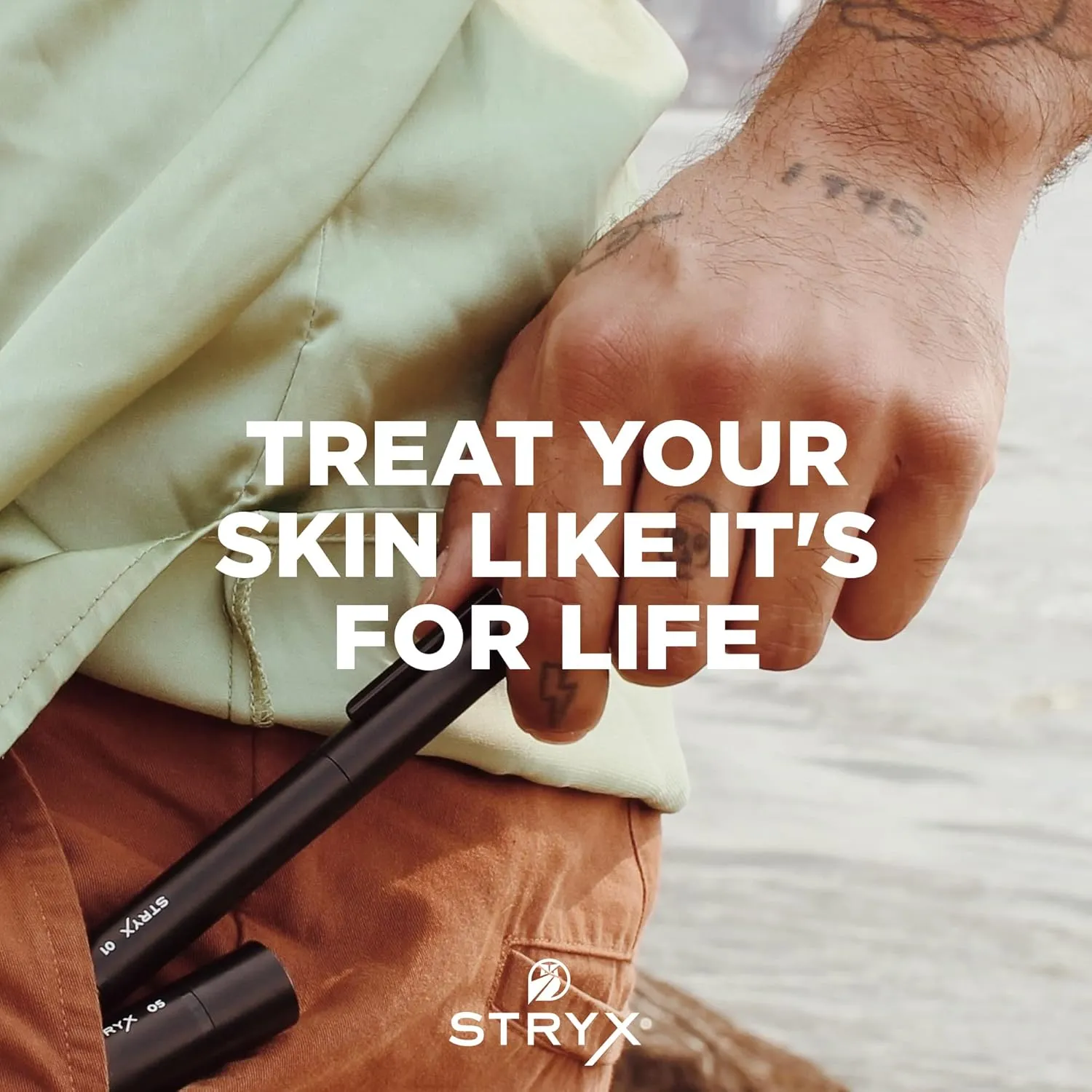 Stryx Concealer Stick Tool for Men, Light Cognac - Natural Pigments Hides Imperfections, Acne, Razor Burns, Scars, & Rosacea - Highly Adaptable Shades for Easy, Undetectable Coverage - All Skin Tones