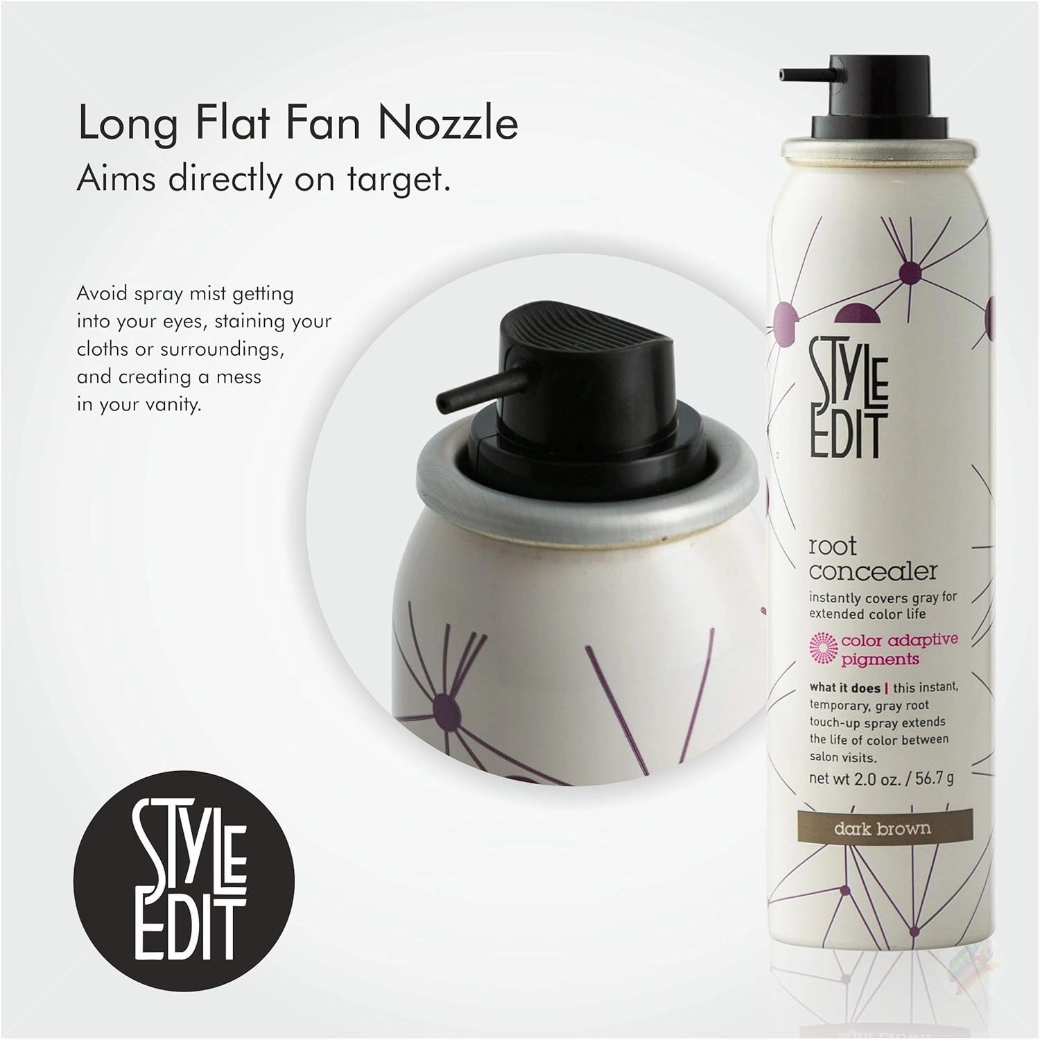 Style Edit Root Concealer Touch Up Spray - Instantly Covers Greys And Roots - Professional Salon Quality Grays Cover Up Hair Products for Women Dark Brown 2 Ounce PACK OF 4 PLUS 1 FREE (Total Of 5)