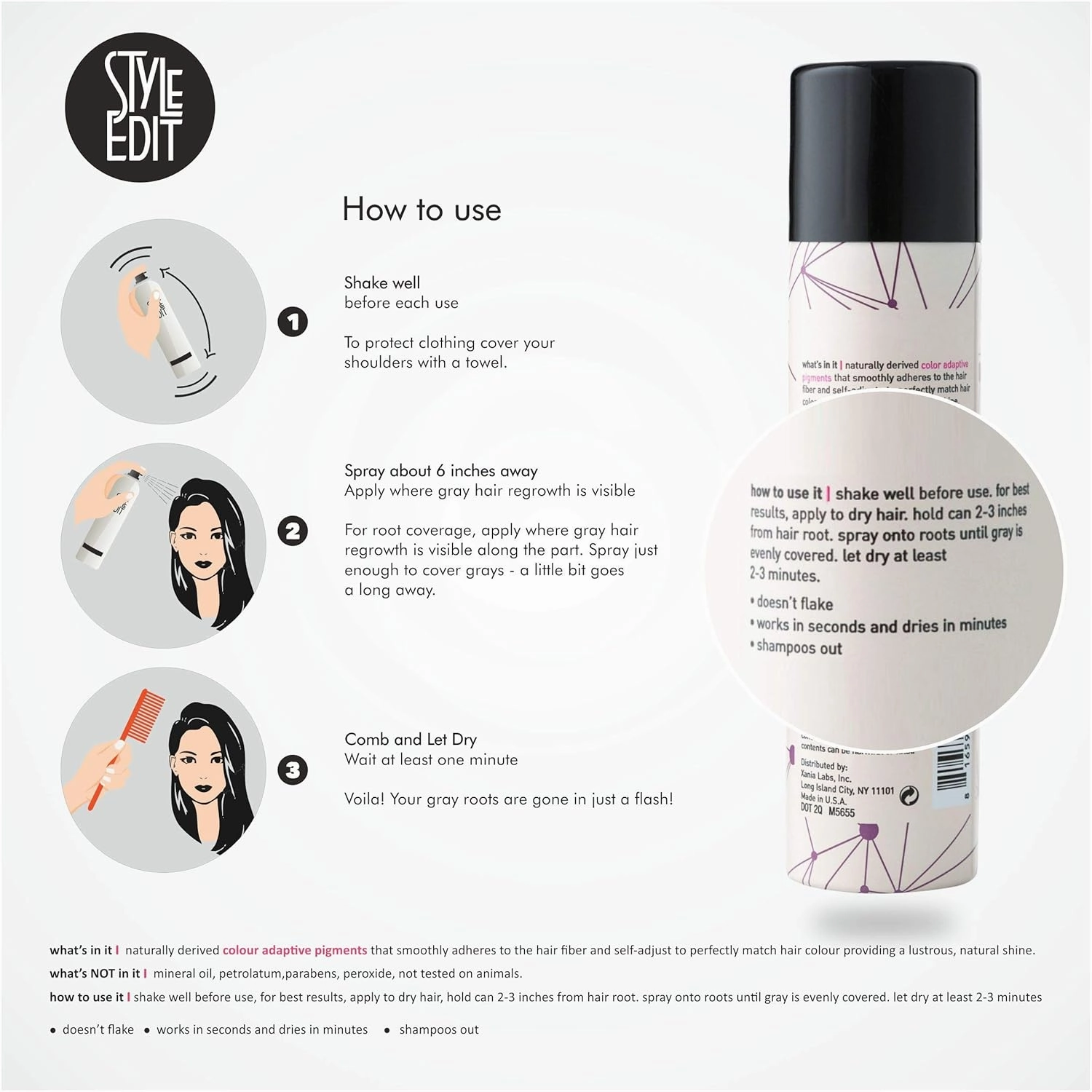 Style Edit Root Concealer Touch Up Spray - Instantly Covers Greys And Roots - Professional Salon Quality Grays Cover Up Hair Products for Women Dark Brown 2 Ounce PACK OF 4 PLUS 1 FREE (Total Of 5)