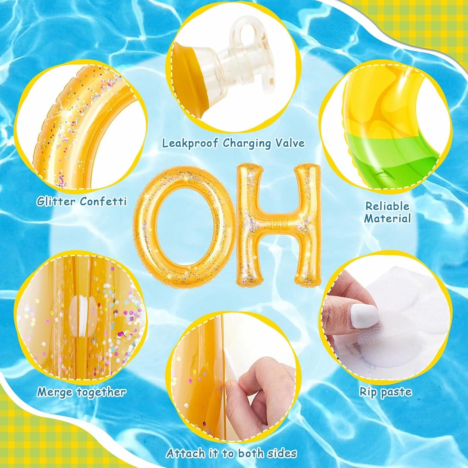Sumind 8 Pcs Aloha Floating Pool Letters Aloha Party Inflatable Decoration 20" Floating Letters for Pool Hawaii Luau Party Decoration Float with Inflatable Beach Balls