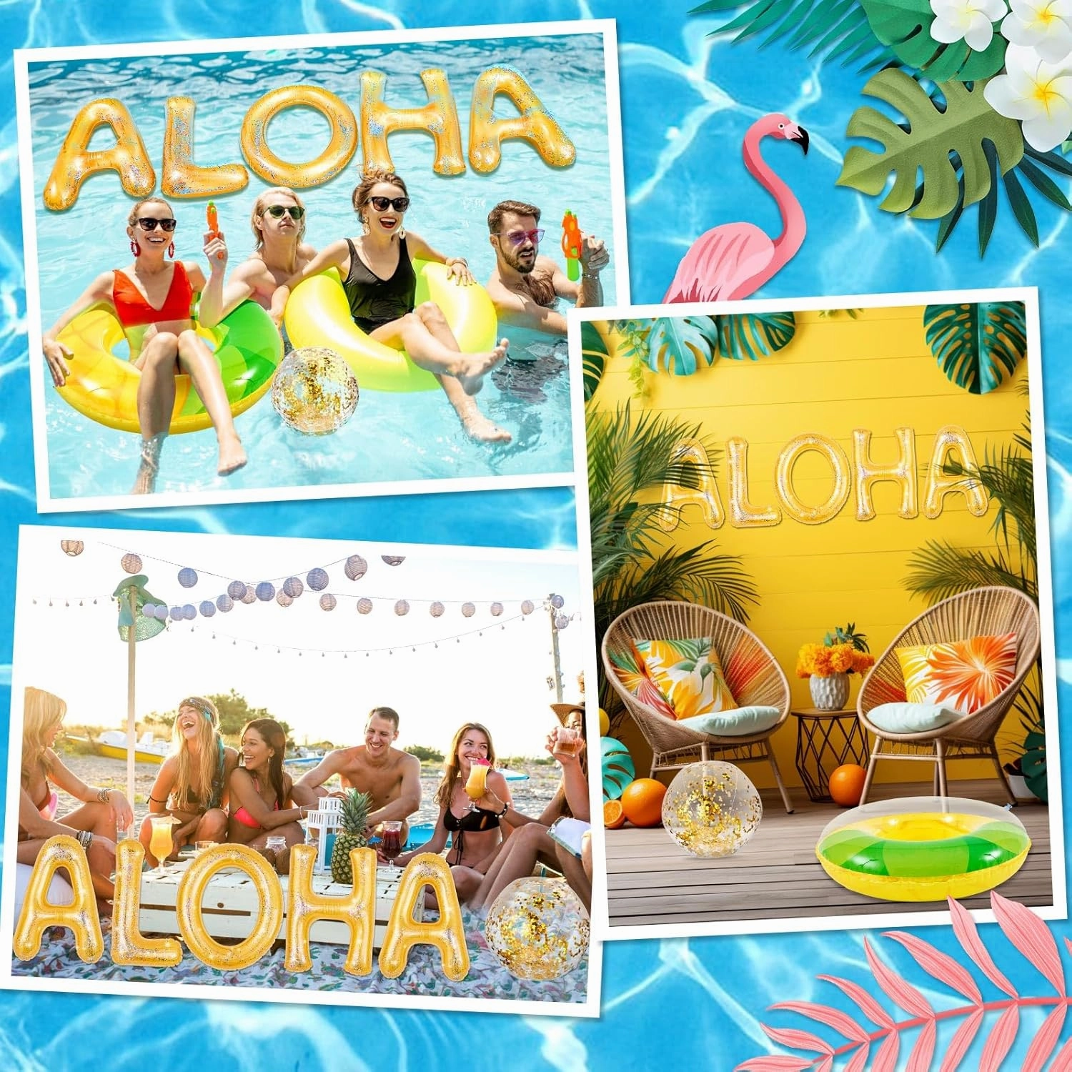 Sumind 8 Pcs Aloha Floating Pool Letters Aloha Party Inflatable Decoration 20" Floating Letters for Pool Hawaii Luau Party Decoration Float with Inflatable Beach Balls