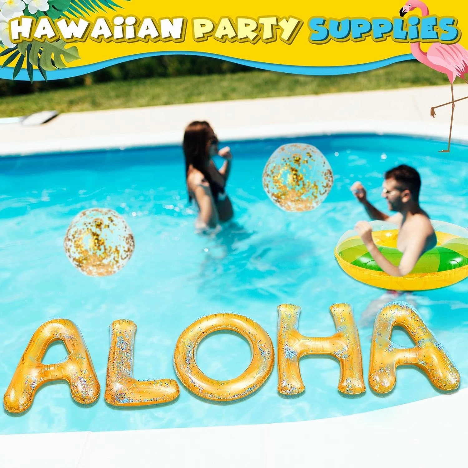 Sumind 8 Pcs Aloha Floating Pool Letters Aloha Party Inflatable Decoration 20" Floating Letters for Pool Hawaii Luau Party Decoration Float with Inflatable Beach Balls