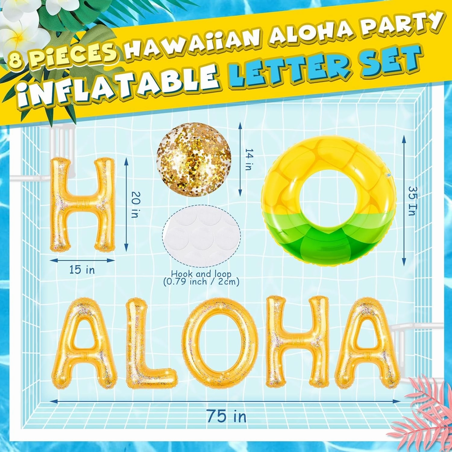 Sumind 8 Pcs Aloha Floating Pool Letters Aloha Party Inflatable Decoration 20" Floating Letters for Pool Hawaii Luau Party Decoration Float with Inflatable Beach Balls