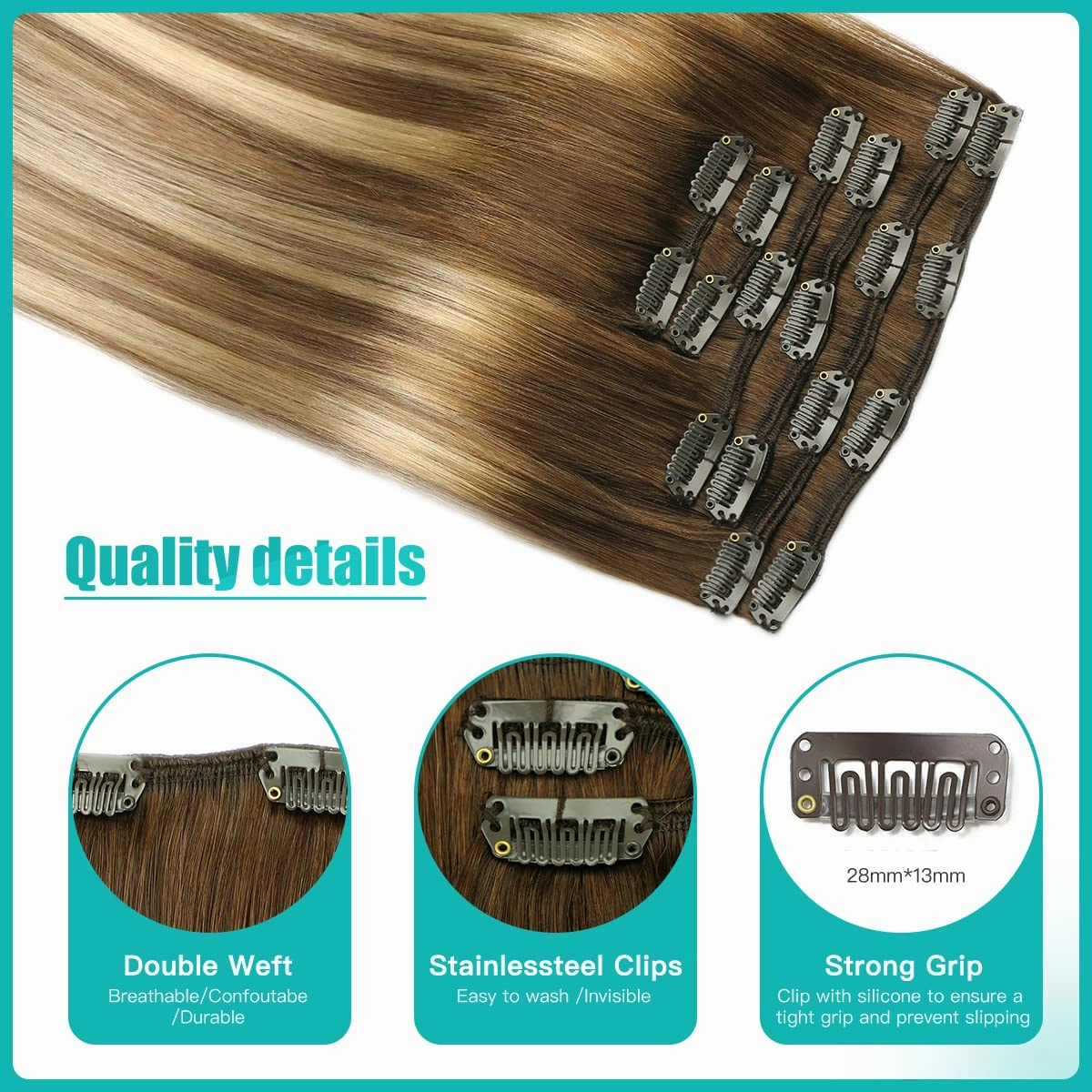 SURNEL Clip in Extensions Human Hair Balayage Clip in Hair Extensions 20 Inch 6pcs 120g Walnut Brown to Ash Brown and Golden Blonde Clip ins (#3/8/22,20'')