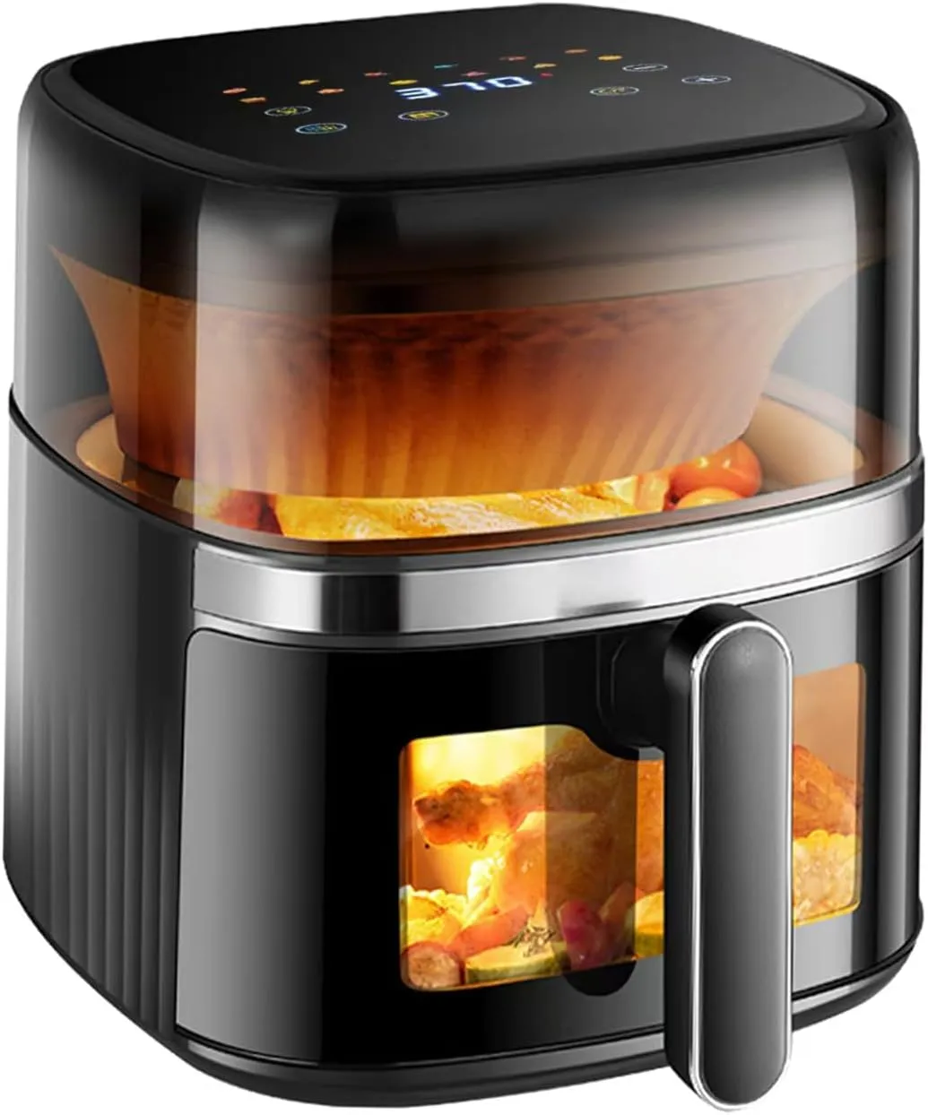 T&Jero 6 QT Large Capacity Air Fryer Toaster Oven, Stainless Steel Airfryer with 12-in-1 Digital Touch Screen Presets, XL Visible Cooking Window, Nonstick Basket and Crisper Plate, Dark Grey