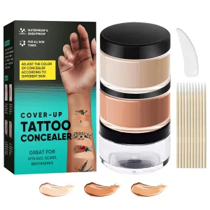 Tattoo Cover Up, 2 Colors Waterproof & Sweatproof Tattoo Cover Up Makeup, Long Lasting and Invisible Body Makeup Suitable for Vitiligo, Dark Spots, Scars