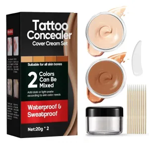 Tattoo Cover Up Makeup Waterproof, 2 Colors Tattoo Cover Up Concealer, Suitable for Tattoos, Scars, Spots & Vitiligo, Invisible & Natural, Skin-Friendly