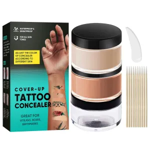 Tattoo Cover Up Makeup Waterproof, 2 Colors Tattoo Cover Up, Long Lasting Tattoo Concealer, Professional Body Leg Makeup for Tattoo, Scars, Vitiligo and Dark Spots