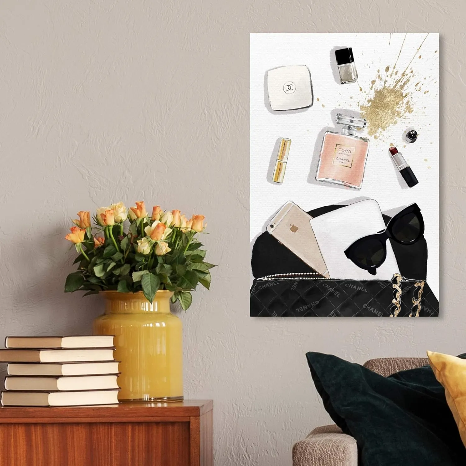 The Oliver Gal Artist Co. Oliver Gal 'Midnight Bag' Blush Fashion Wall Art Print Premium Canvas 16" x 24" Gold