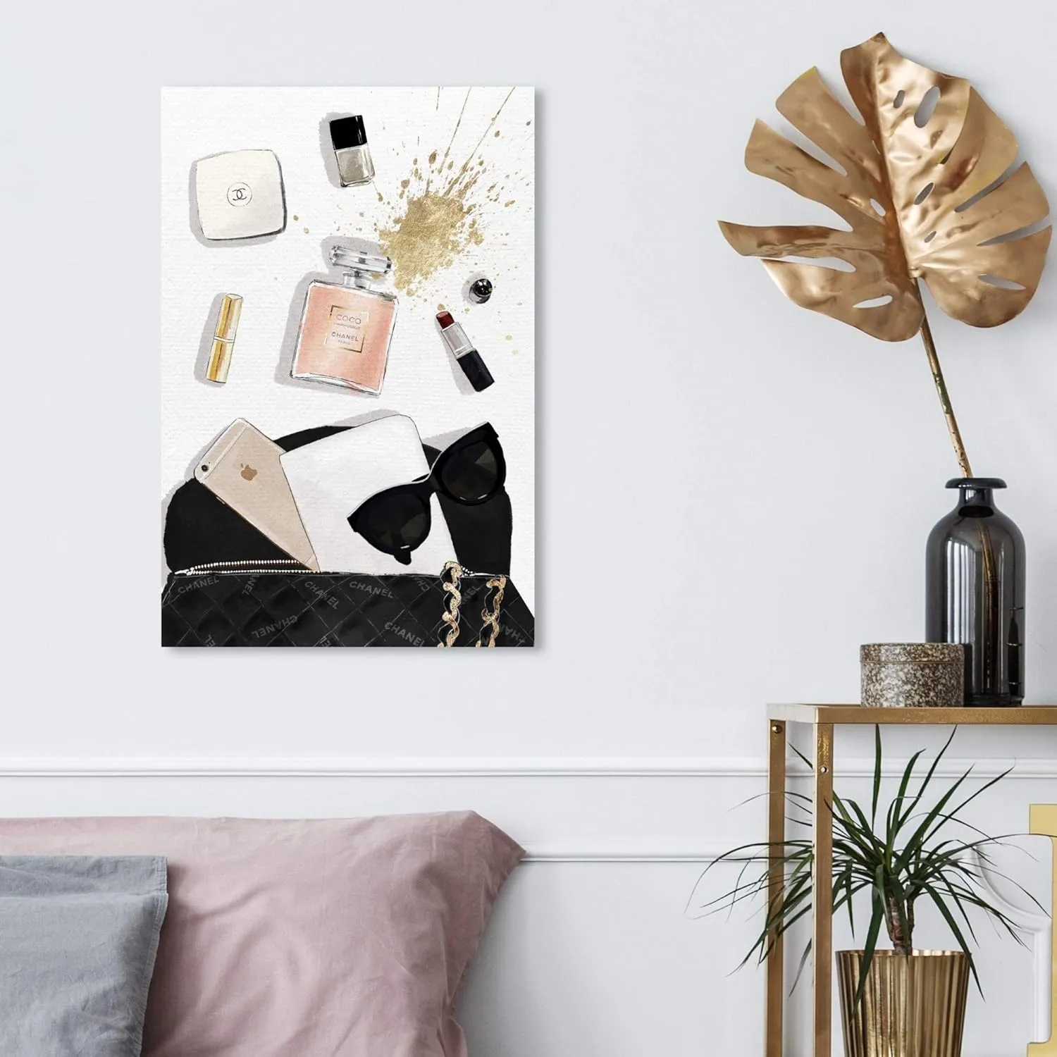 The Oliver Gal Artist Co. Oliver Gal 'Midnight Bag' Blush Fashion Wall Art Print Premium Canvas 16" x 24" Gold