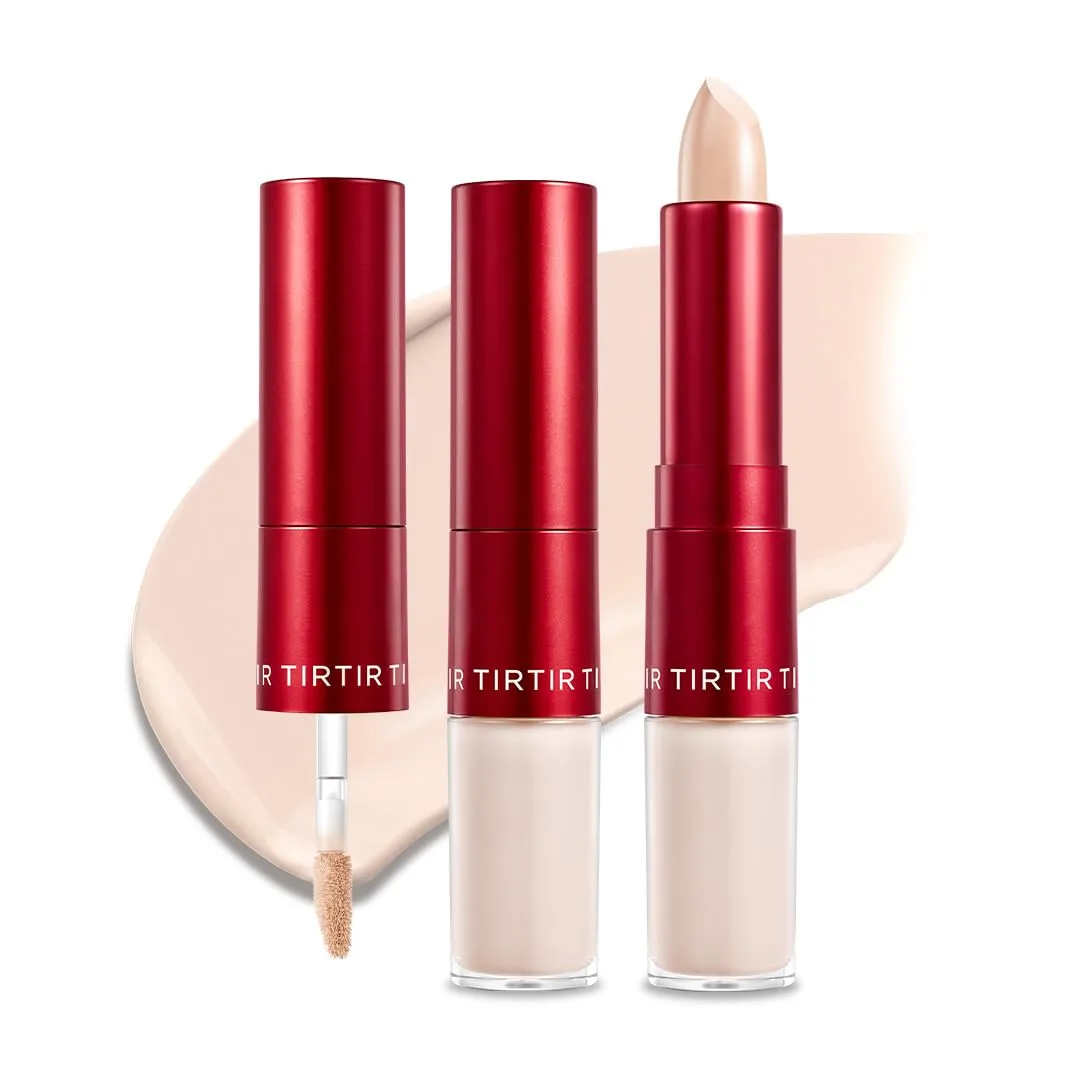 TIRTIR Glide&Hide Blurring Concealer - Creamy texture, Conceals dark circles and wrinkles, Dual formula (liquid tip & balm stick), Long-lasting wear, Korean Makeup, #1N, 0.28 Oz