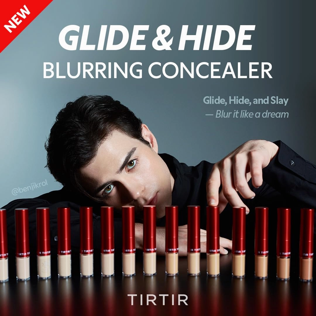 TIRTIR Glide&Hide Blurring Concealer - Creamy texture, Conceals dark circles and wrinkles, Dual formula (liquid tip & balm stick), Long-lasting wear, Korean Makeup, #6O, 0.28 Oz