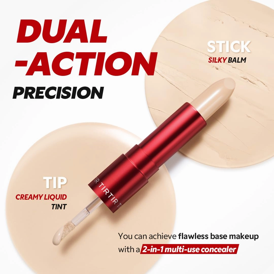 TIRTIR Glide&Hide Blurring Concealer - Creamy texture, Conceals dark circles and wrinkles, Dual formula (liquid tip & balm stick), Long-lasting wear, Korean Makeup, #6O, 0.28 Oz