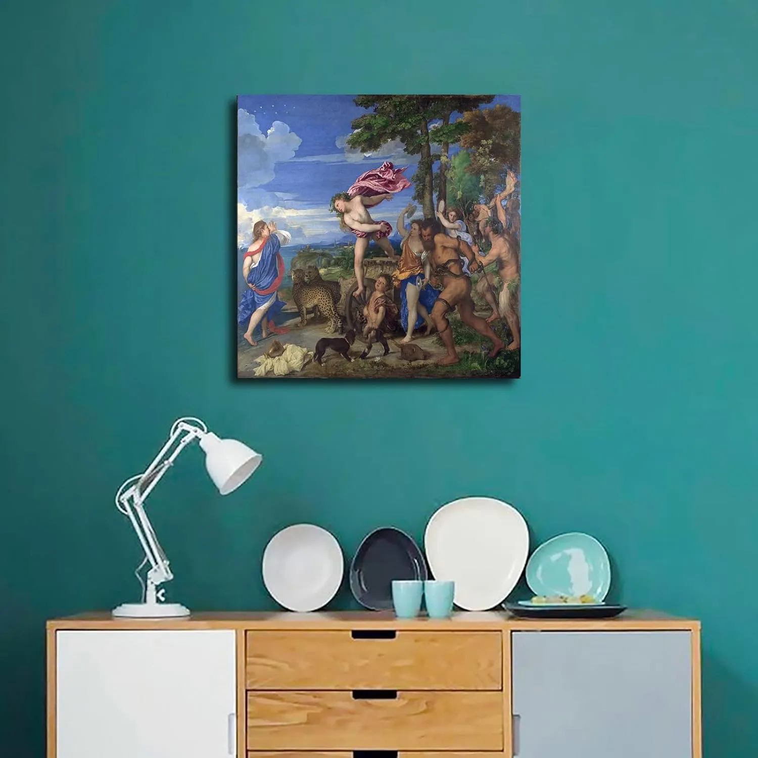 Titian Artwork- Bacchus and Ariadne Poster Canvas Image Printing Wall Art Decor Aesthetics Living Room Bedroom Home Background Famous Paintings Printmaking (28x28inch-UnFarmed)