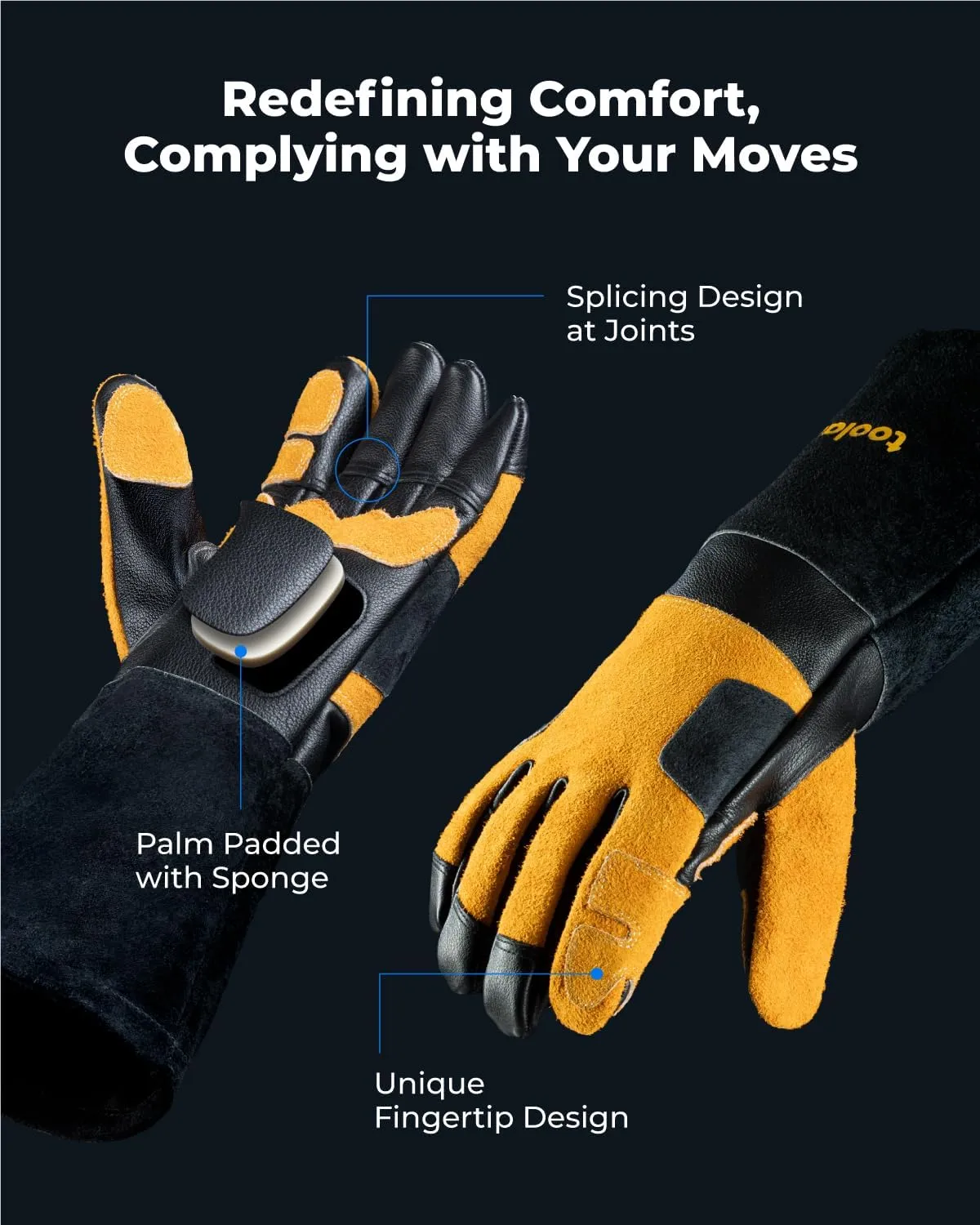 toolant Welding Gloves for Men, Leather Cowhide Mig/Stick Welding Gloves, for Welding, for Grill, for Gardening