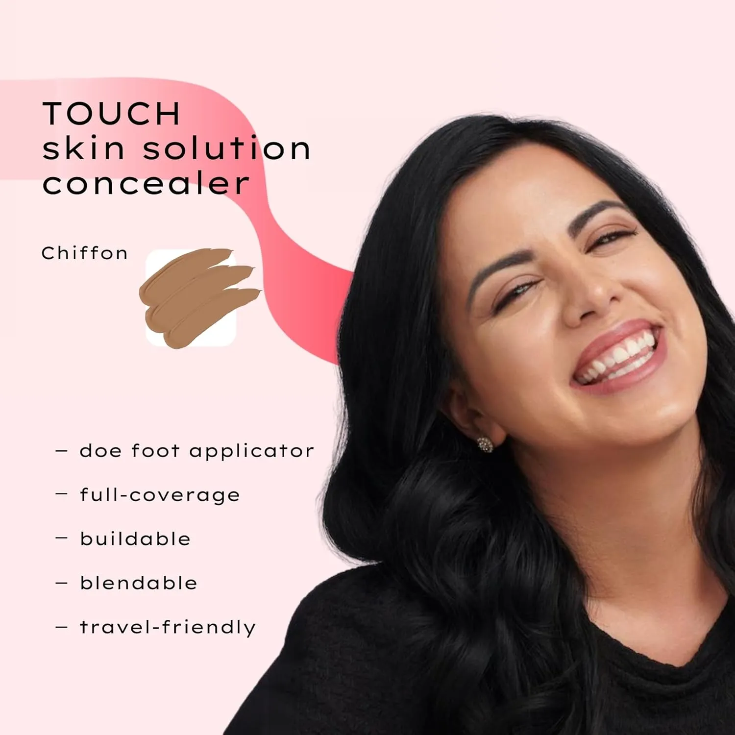 TOUCH Skin Solution Concealer | Chiffon | Full-Coverage & Long-Lasting Wear | Nourishing Formula with Caffeine, Vitamin E & Hyaluronic Acid | Seamless Matte Finish