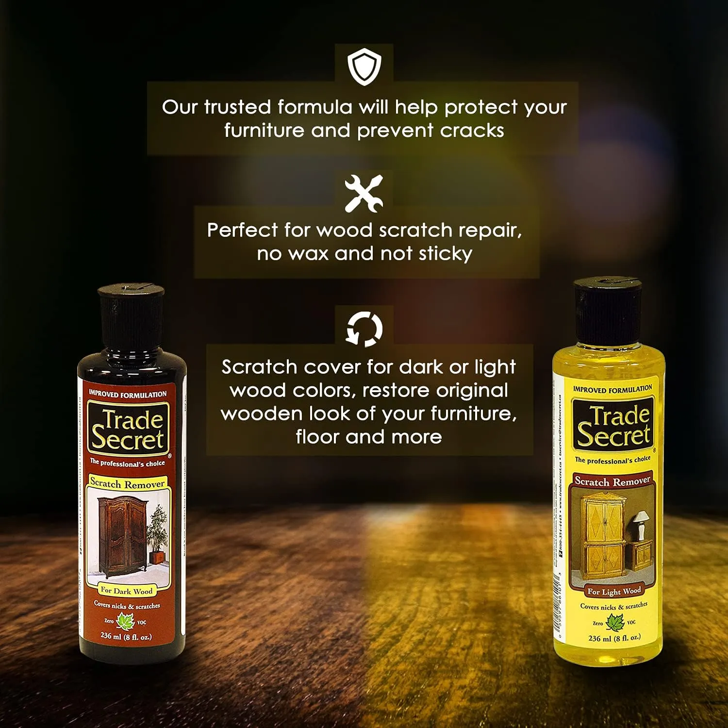 Trade Secret Scratch Concealer for Real Wood Furniture and Floor Cover Nicks and Scratches on Wood Surfaces, Hides Minor Defects (Light and Dark)