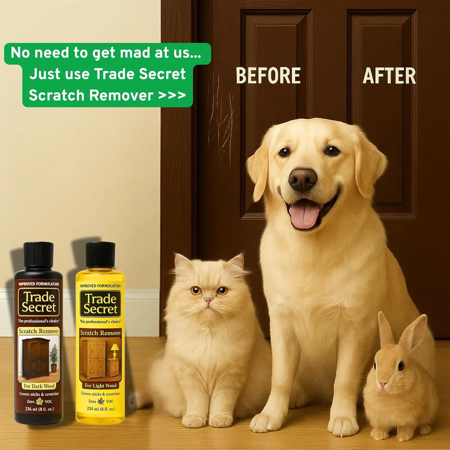 Trade Secret Scratch Concealer for Real Wood Furniture and Floor Cover Nicks and Scratches on Wood Surfaces, Hides Minor Defects (Light and Dark)