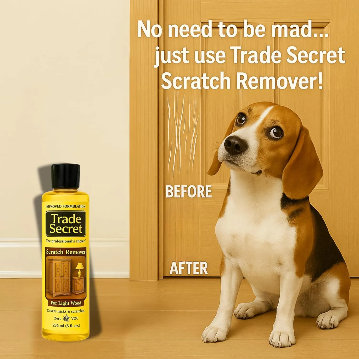 Trade Secret Scratch Remover for Real Wood Furniture & Floors – Light Wood Scratch Concealer, Covers Nicks, Scuffs & Dogs, Cats Scratches, Marks, Minor Defects