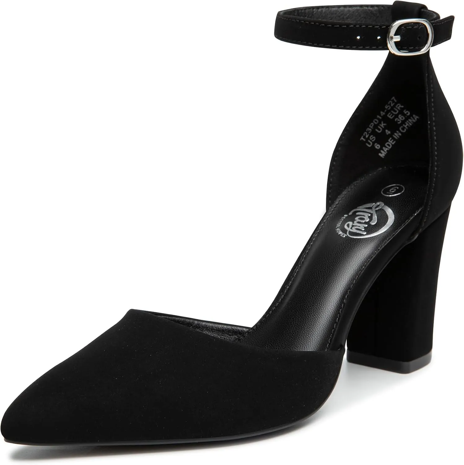 Trary Women's Pointed Toe Pumps,Ankle Strap Buckle Closed Toe Chunky Block Heel Pumps,Dress Office Wedding Party Shoes for Women
