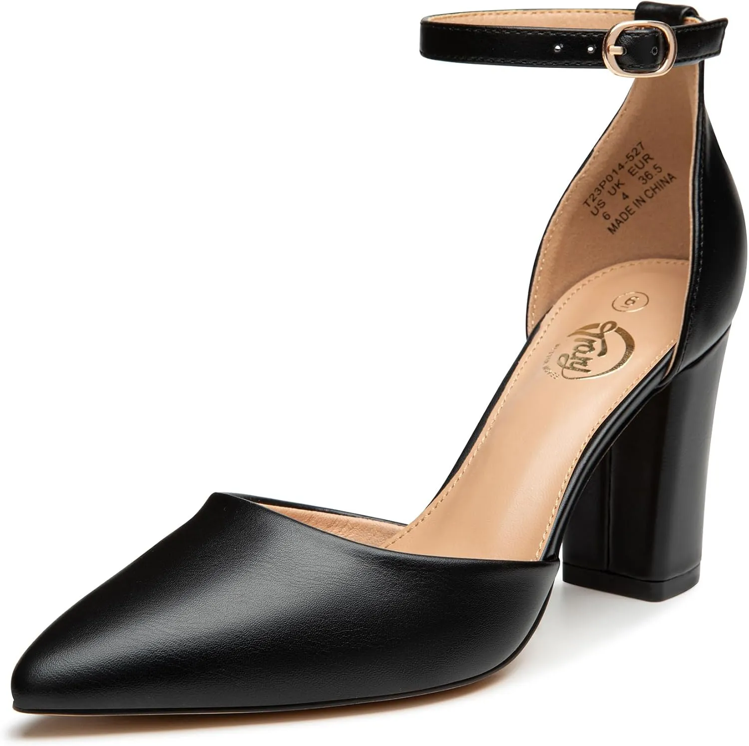 Trary Women's Pointed Toe Pumps,Ankle Strap Buckle Closed Toe Chunky Block Heel Pumps,Dress Office Wedding Party Shoes for Women