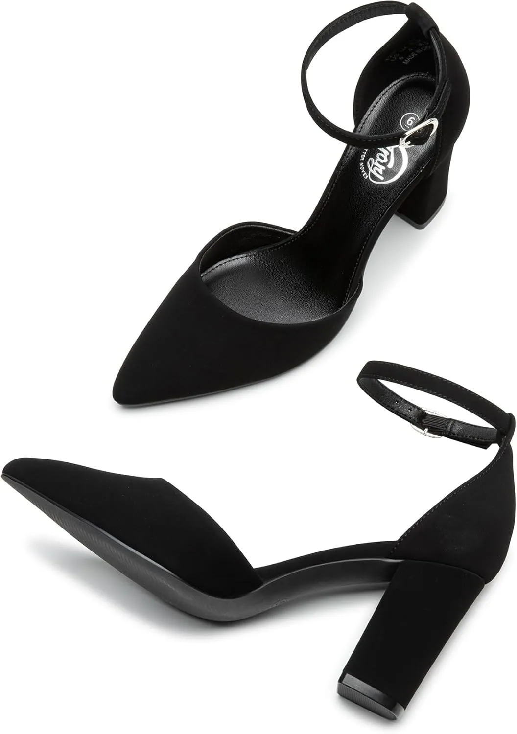 Trary Women's Pointed Toe Pumps,Ankle Strap Buckle Closed Toe Chunky Block Heel Pumps,Dress Office Wedding Party Shoes for Women