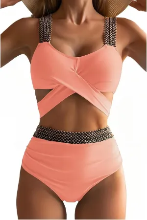 Trendy Tandi Women's Bikini Two Piece Swimsuit Front Cross Back Lace Up Adjustable Bathing Suit