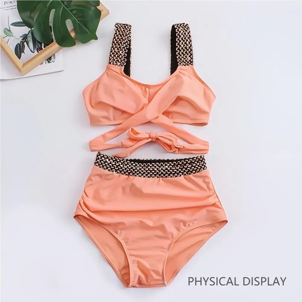 Trendy Tandi Women's Bikini Two Piece Swimsuit Front Cross Back Lace Up Adjustable Bathing Suit