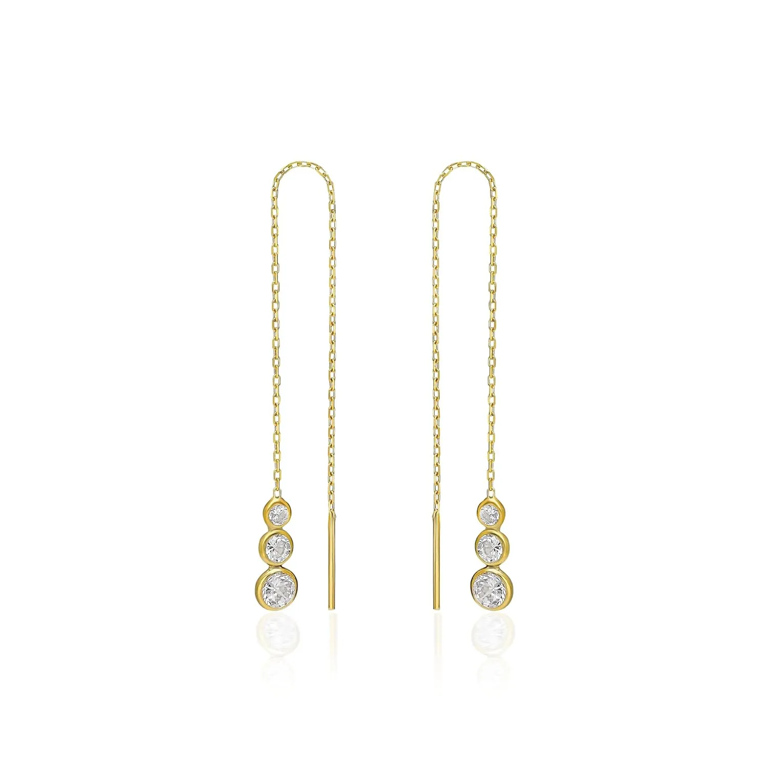 Tria Diamond Earring Set. Elegant and Chic Designer Gold Chain Thread Earrings. Womens Fine gold earrings set. Celebrity Favorite! (Gold)