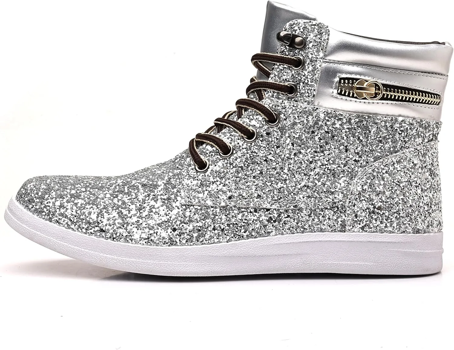 Trsorini Glitter Mens Shoes High Top Fashion Sparkly Sneakers Shiny Bling Sequin for Male