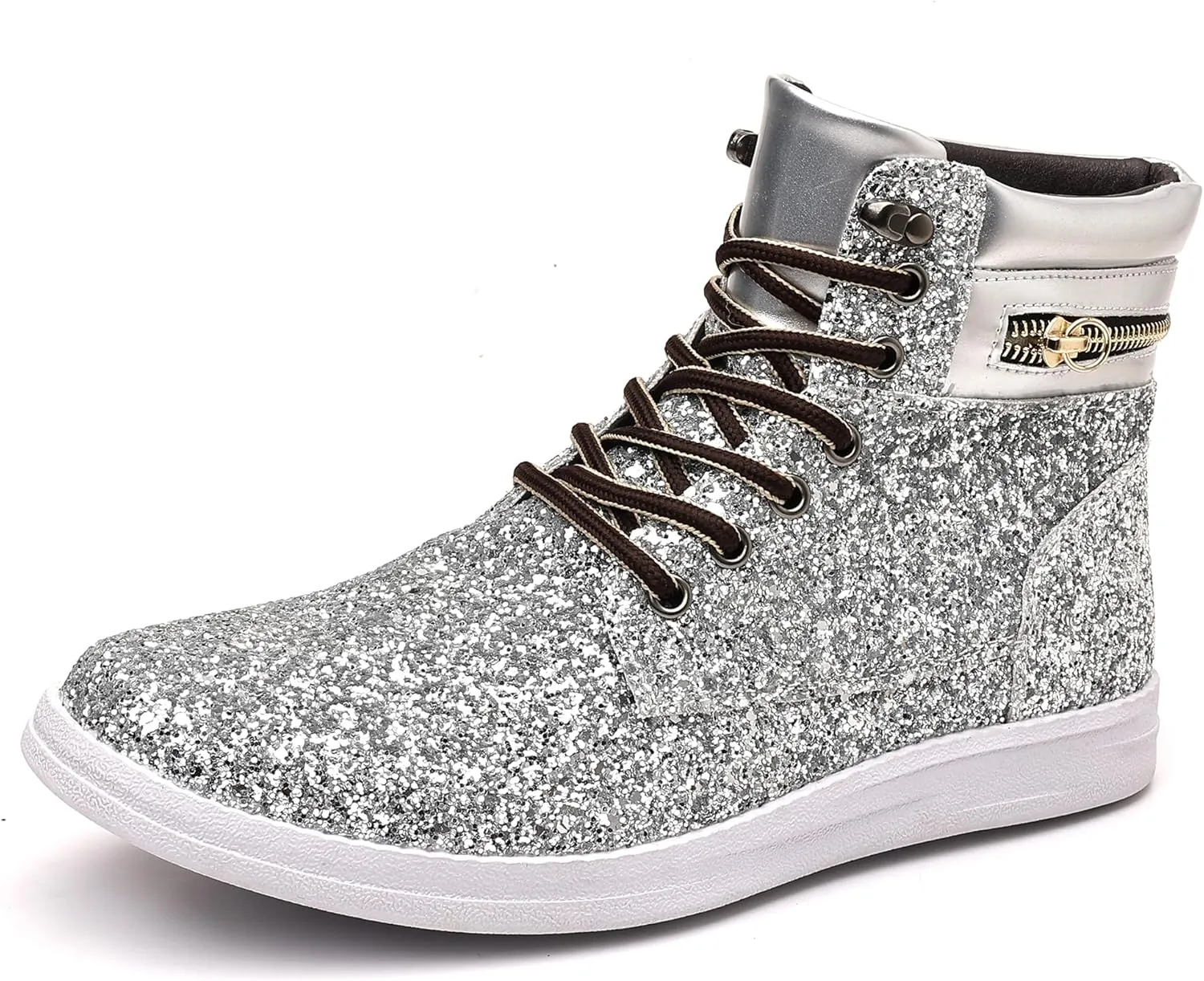 Trsorini Glitter Mens Shoes High Top Fashion Sparkly Sneakers Shiny Bling Sequin for Male