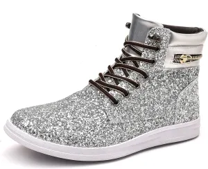 Trsorini Glitter Mens Shoes High Top Fashion Sparkly Sneakers Shiny Bling Sequin for Male