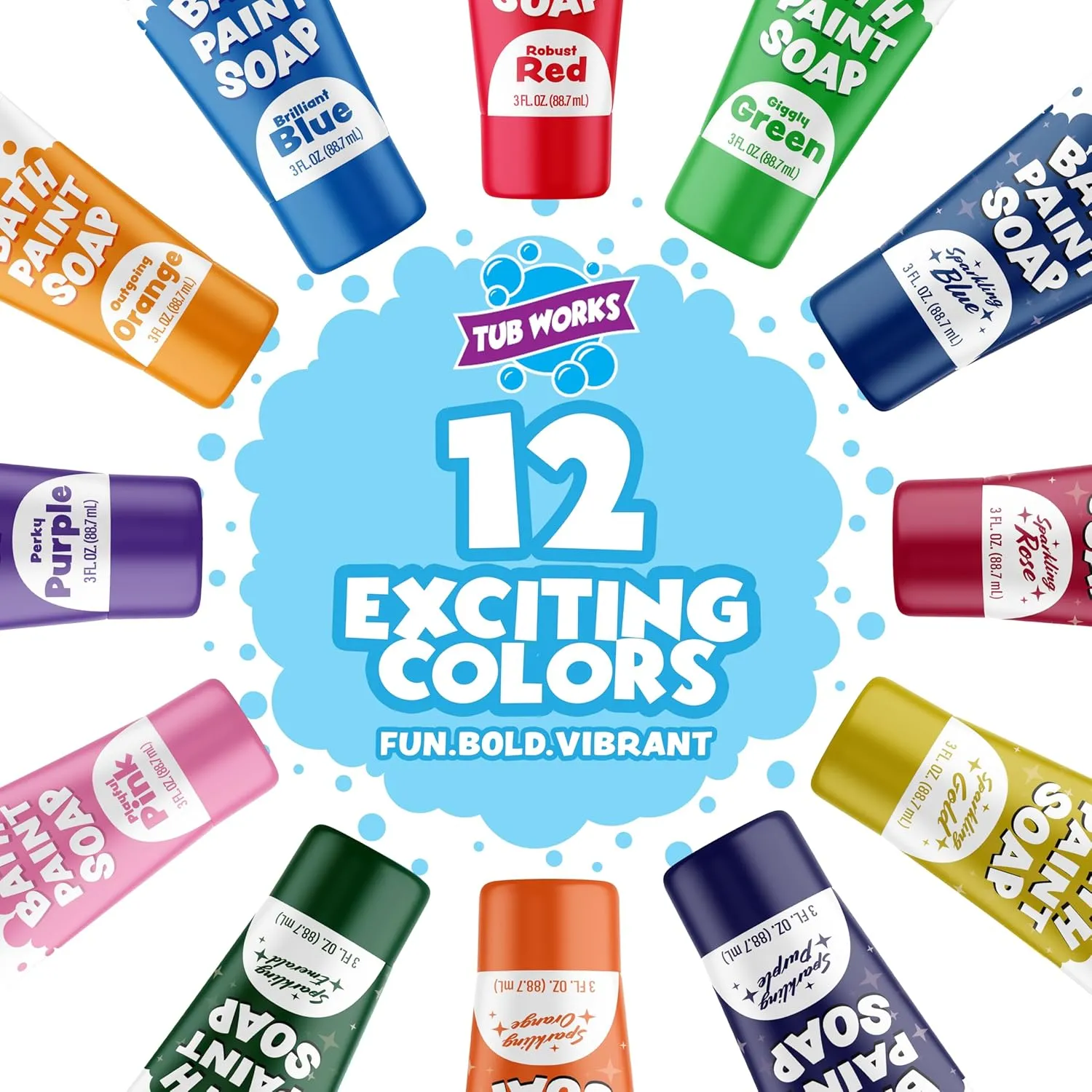 Tub Works® Bath Paint Soap, 12 Pack | Non-Toxic, Washable Bathtub Paint for Toddlers & Kids | Finger Paint in the Tub | Ideal Toddler Bath Toys for Creative Kids Bath | Easy-to-Clean