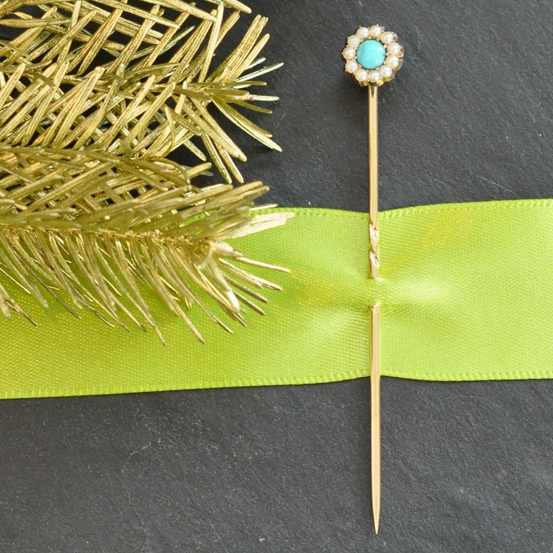 Turquoise & Pearl Tie Pin