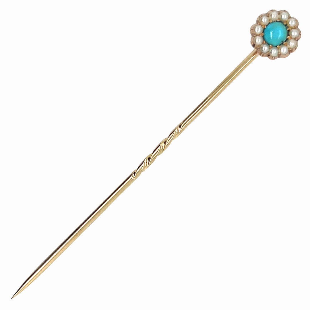 Turquoise & Pearl Tie Pin