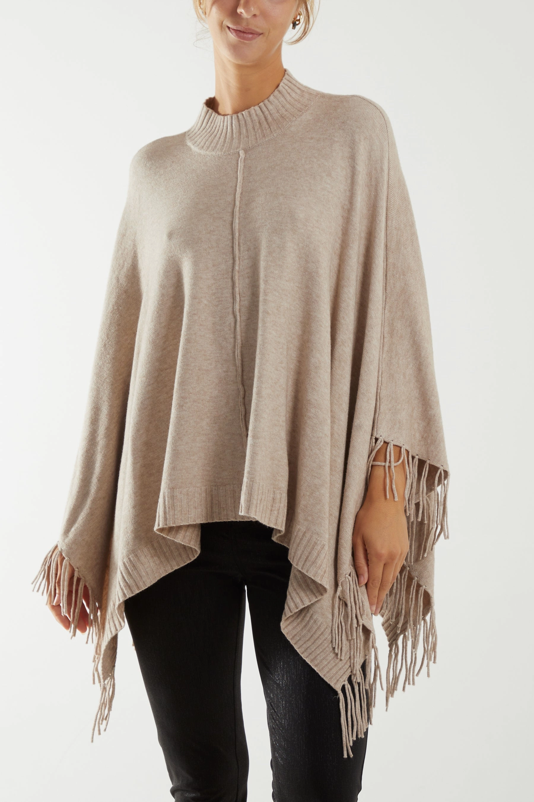 Turtle Neck Fringed Poncho