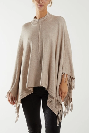 Turtle Neck Fringed Poncho