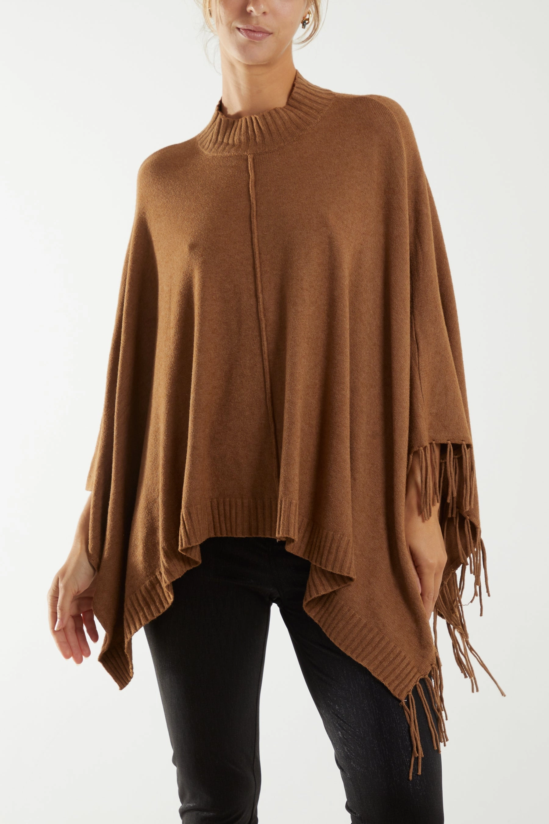Turtle Neck Fringed Poncho